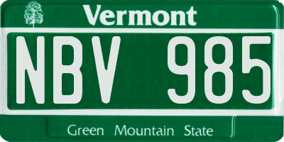 VT license plate NBV985
