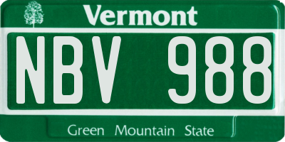 VT license plate NBV988