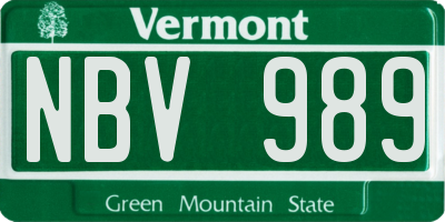 VT license plate NBV989