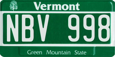 VT license plate NBV998