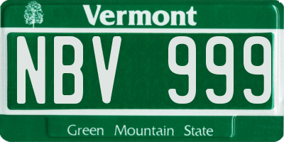 VT license plate NBV999