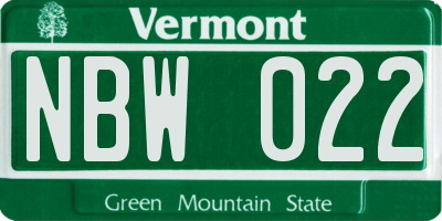 VT license plate NBW022