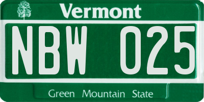 VT license plate NBW025
