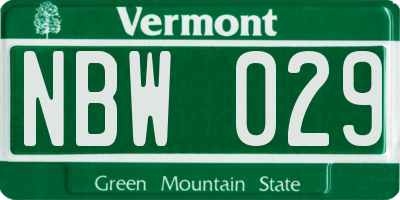 VT license plate NBW029