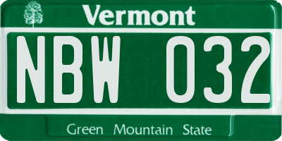 VT license plate NBW032