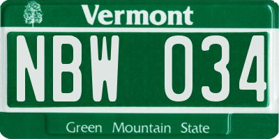 VT license plate NBW034