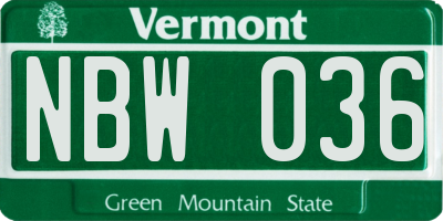 VT license plate NBW036