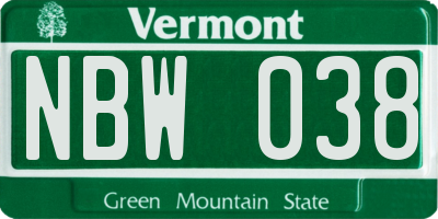 VT license plate NBW038
