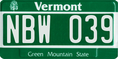 VT license plate NBW039