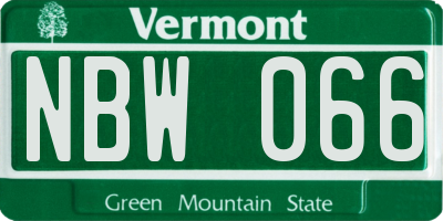 VT license plate NBW066