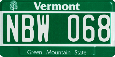 VT license plate NBW068