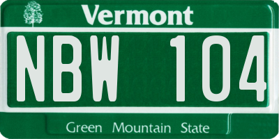 VT license plate NBW104