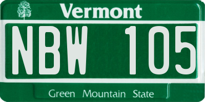 VT license plate NBW105