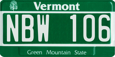 VT license plate NBW106