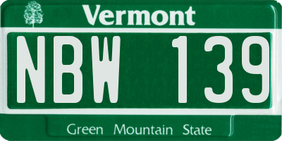 VT license plate NBW139