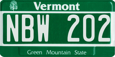 VT license plate NBW202
