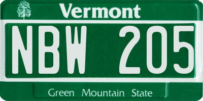 VT license plate NBW205
