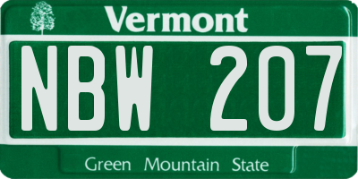VT license plate NBW207