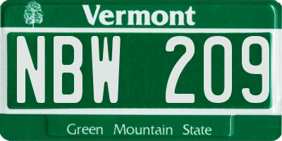 VT license plate NBW209