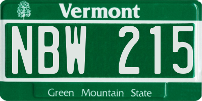 VT license plate NBW215