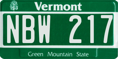 VT license plate NBW217
