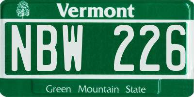 VT license plate NBW226