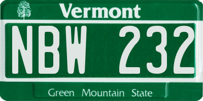 VT license plate NBW232