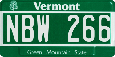 VT license plate NBW266