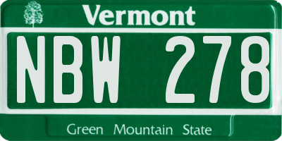 VT license plate NBW278