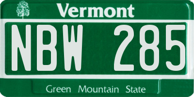 VT license plate NBW285