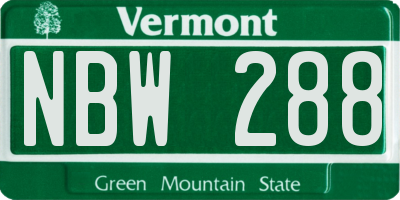 VT license plate NBW288