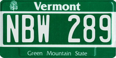 VT license plate NBW289
