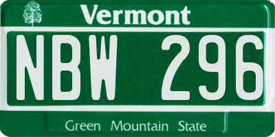 VT license plate NBW296