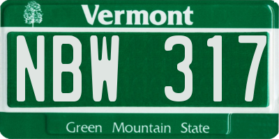 VT license plate NBW317