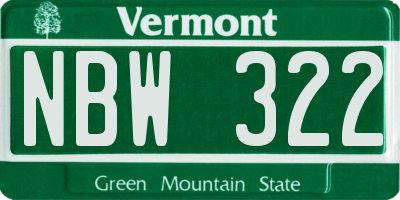 VT license plate NBW322