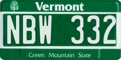 VT license plate NBW332