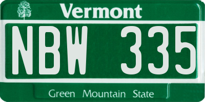 VT license plate NBW335