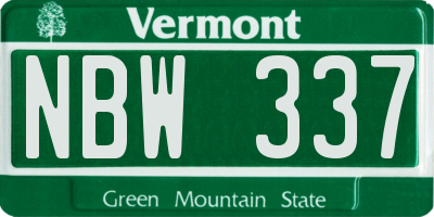 VT license plate NBW337