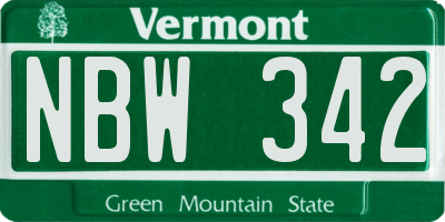 VT license plate NBW342