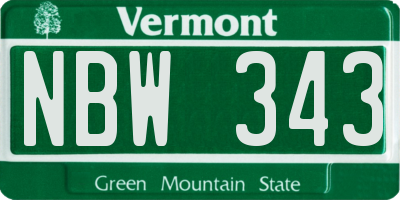 VT license plate NBW343
