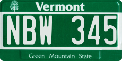 VT license plate NBW345
