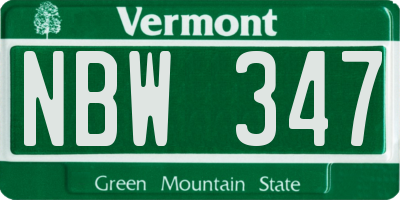 VT license plate NBW347