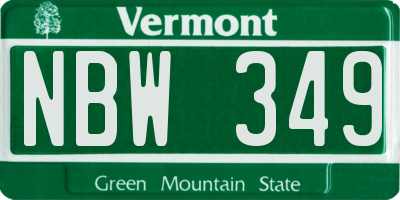 VT license plate NBW349