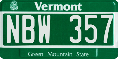 VT license plate NBW357