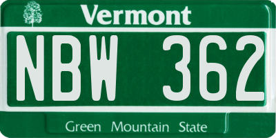 VT license plate NBW362