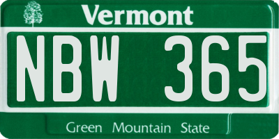 VT license plate NBW365