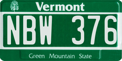VT license plate NBW376