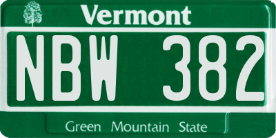 VT license plate NBW382