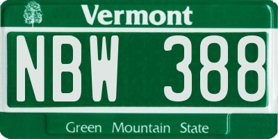 VT license plate NBW388