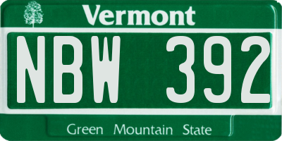 VT license plate NBW392
